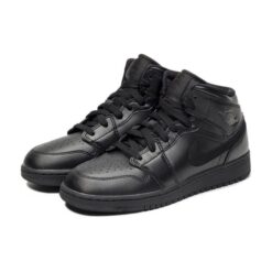 Jordan 1 Mid ‘Deep Black Nubuck Swoosh’ 554725-090