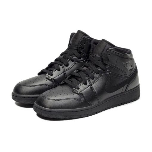 Jordan 1 Mid ‘Deep Black Nubuck Swoosh’ 554725-090