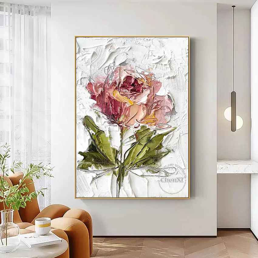 Large Rose Flower Knife Oil Painting Panel Set, Handmade Texture Acrylic Paintings Art, Unframed Luxury Artwork, Room Wall Decor Large Rose Flower Knife Oil Painting Panel Set, Handmade Texture Acrylic Paintings Art, Unframed Luxury Artwork, Room Wall Decor
