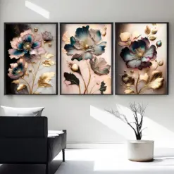 Flowers with Gold Leaves Diamond Painting triptych Full Square Round Diamond Mosaic Modern Living Room Luxurious Home Decoration Flowers with Gold Leaves Diamond Painting triptych Full Square Round Diamond Mosaic Modern Living Room Luxurious Home Decoration