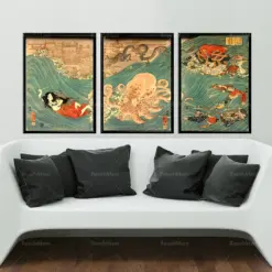 Japanese triptych Japanese horror prints Japanese war posters Old Japanese wall posters Japanese painting wall art