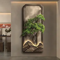 LED light Welcome Pine New Chinese Hallway Decorative Painting Corridor Hanging Painting Advanced Sense Entrance Door Mural Ligh LED light Welcome Pine New Chinese Hallway Decorative Painting Corridor Hanging Painting Advanced Sense Entrance Door Mural Ligh