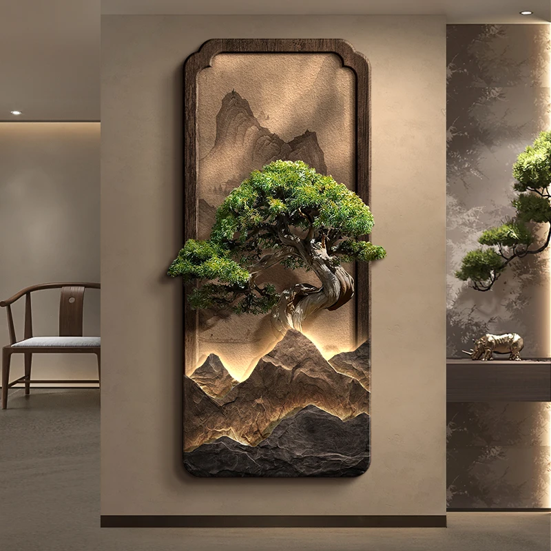LED light Welcome Pine New Chinese Hallway Decorative Painting Corridor Hanging Painting Advanced Sense Entrance Door Mural Ligh LED light Welcome Pine New Chinese Hallway Decorative Painting Corridor Hanging Painting Advanced Sense Entrance Door Mural Ligh