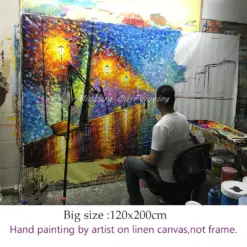 Large Handpainted Night Street View Landscape Acrylic Oil Painting on Canvas,Wall Art,Picture for Living Room,Home Decor Artwork Large Handpainted Night Street View Landscape Acrylic Oil Painting on Canvas,Wall Art,Picture for Living Room,Home Decor Artwork