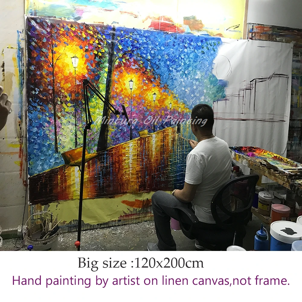 Large Handpainted Night Street View Landscape Acrylic Oil Painting on Canvas,Wall Art,Picture for Living Room,Home Decor Artwork Large Handpainted Night Street View Landscape Acrylic Oil Painting on Canvas,Wall Art,Picture for Living Room,Home Decor Artwork