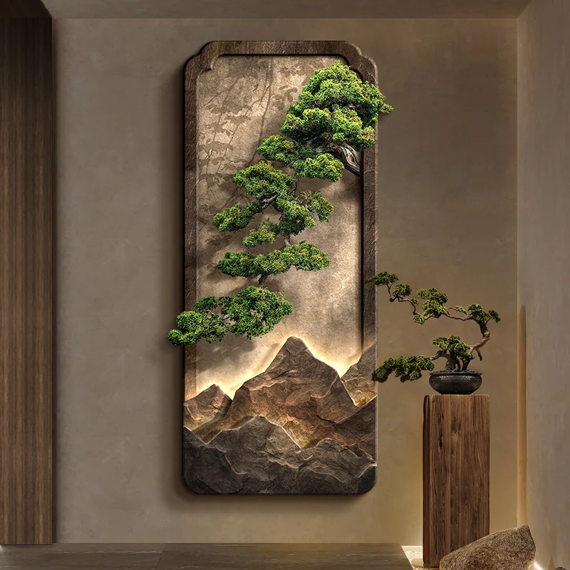 LED light Welcome Pine New Chinese Hallway Decorative Painting Corridor Hanging Painting Advanced Sense Entrance Door Mural Ligh LED light Welcome Pine New Chinese Hallway Decorative Painting Corridor Hanging Painting Advanced Sense Entrance Door Mural Ligh