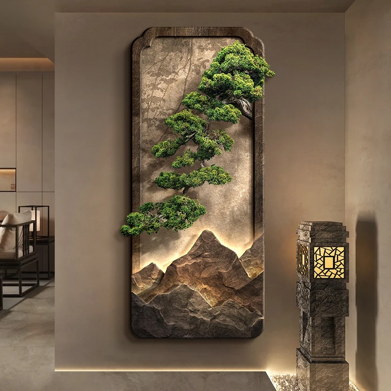 LED light Welcome Pine New Chinese Hallway Decorative Painting Corridor Hanging Painting Advanced Sense Entrance Door Mural Ligh LED light Welcome Pine New Chinese Hallway Decorative Painting Corridor Hanging Painting Advanced Sense Entrance Door Mural Ligh