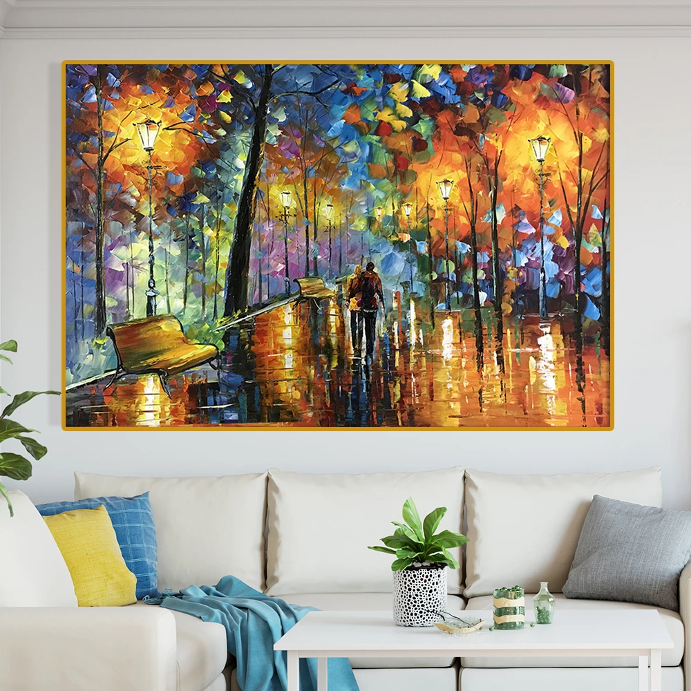 Large Handpainted Night Street View Landscape Acrylic Oil Painting on Canvas,Wall Art,Picture for Living Room,Home Decor Artwork Large Handpainted Night Street View Landscape Acrylic Oil Painting on Canvas,Wall Art,Picture for Living Room,Home Decor Artwork